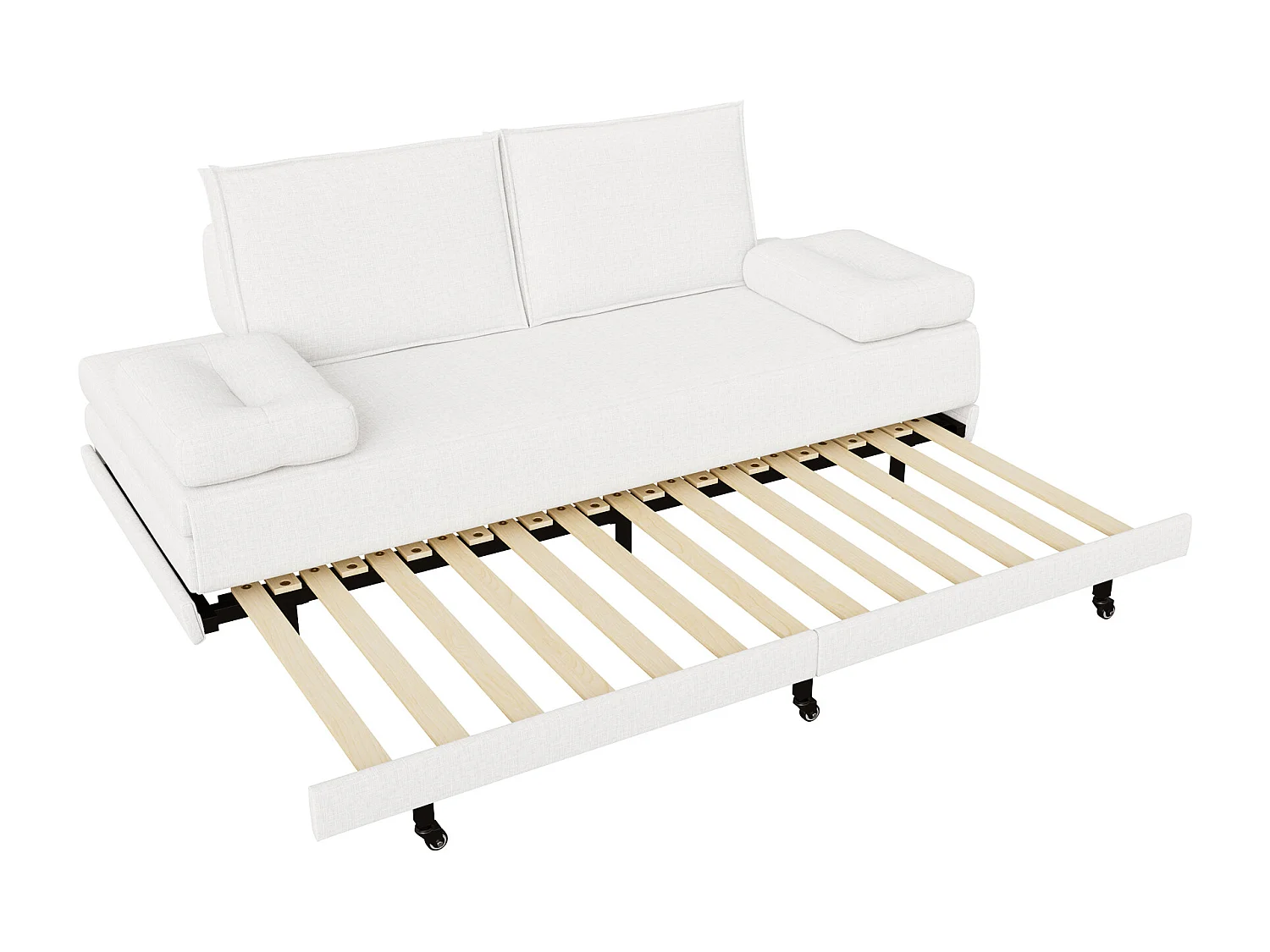 Canapé-lit Extensible 90x200 cm, Canapé avec Fonction de Couchage, Canapé-lit 2 en 1 avec sommier à latte, Canapé convertible 2 places en lin - blanc