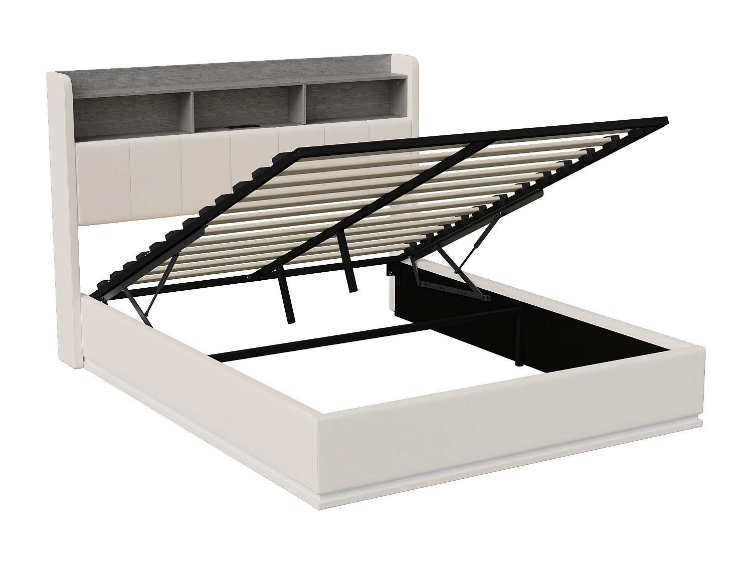 Lit coffre 160x200 cm avec sommier à latte,  lit adulte 160x200 cm avec LED et USB, lit capitonné en tissu velours 160x200 cm, lit double 160x200 cm soldes - blanc