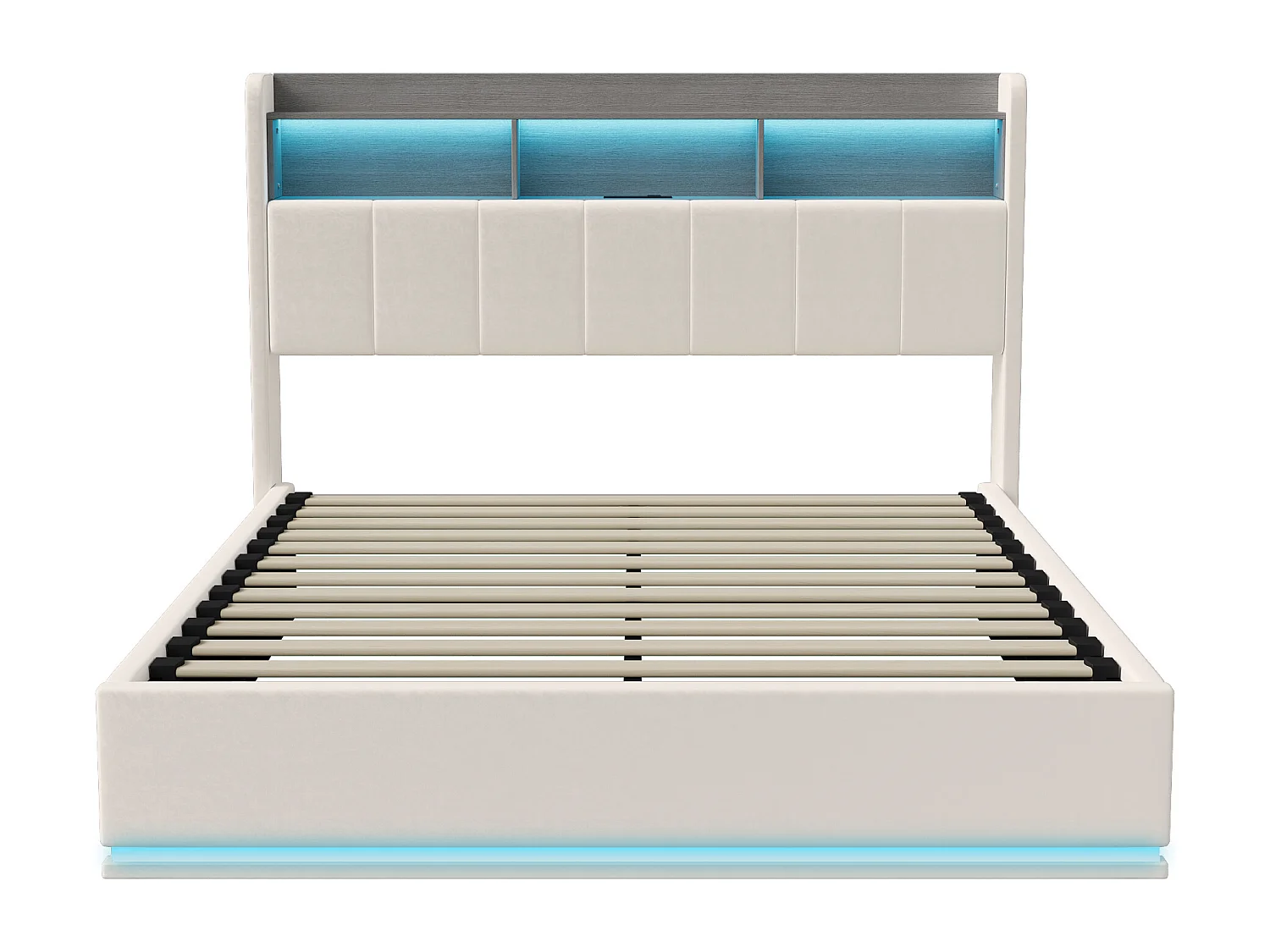 Lit coffre 160x200 cm avec sommier à latte,  lit adulte 160x200 cm avec LED et USB, lit capitonné en tissu velours 160x200 cm, lit double 160x200 cm soldes - blanc