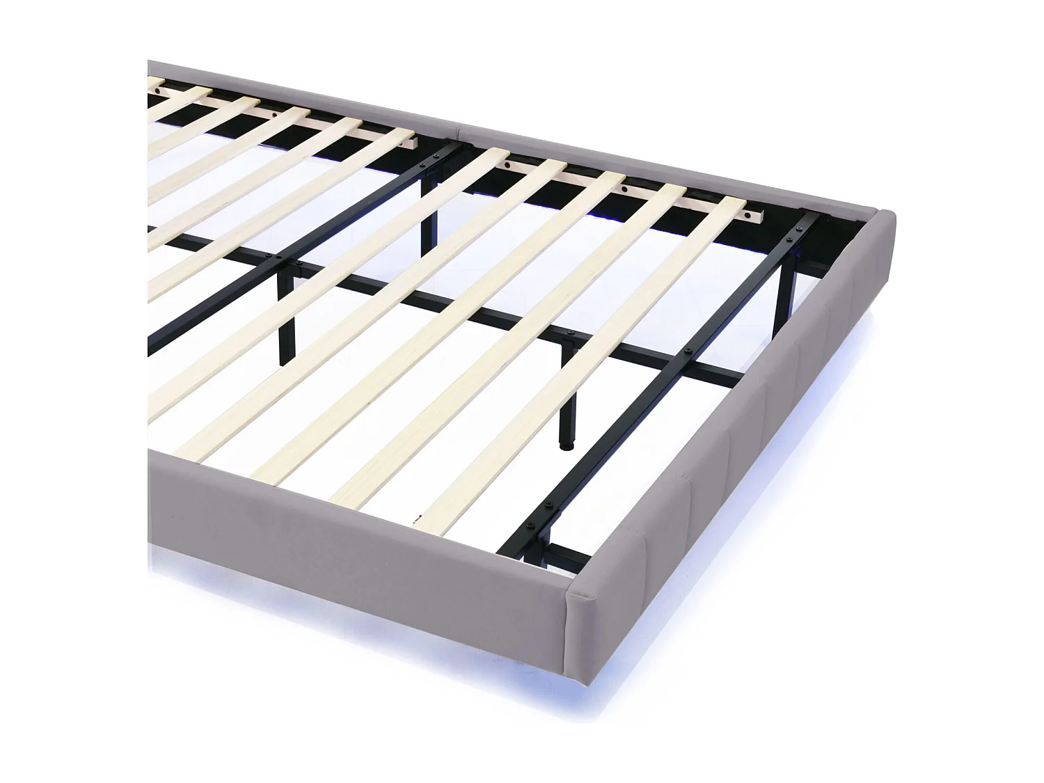 Lit adulte 140x190 capitonné en tissu lin, lit double 140x200 cm avec sommier à lattes - LED - USB - gris