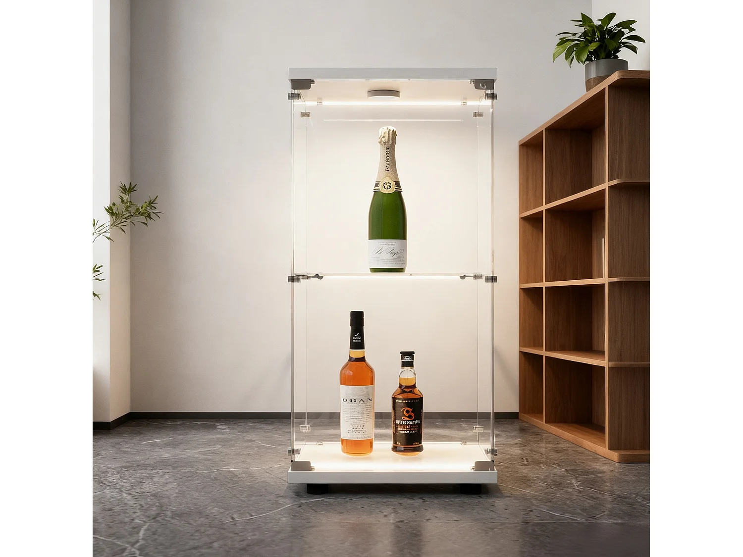 Vitrine en verre  1 portes , vitrine moderne en verre avec 2 étagères en ESG pour objets de collection, livres et vins - serrure avec éclairage LED - 40x35x86 cm -