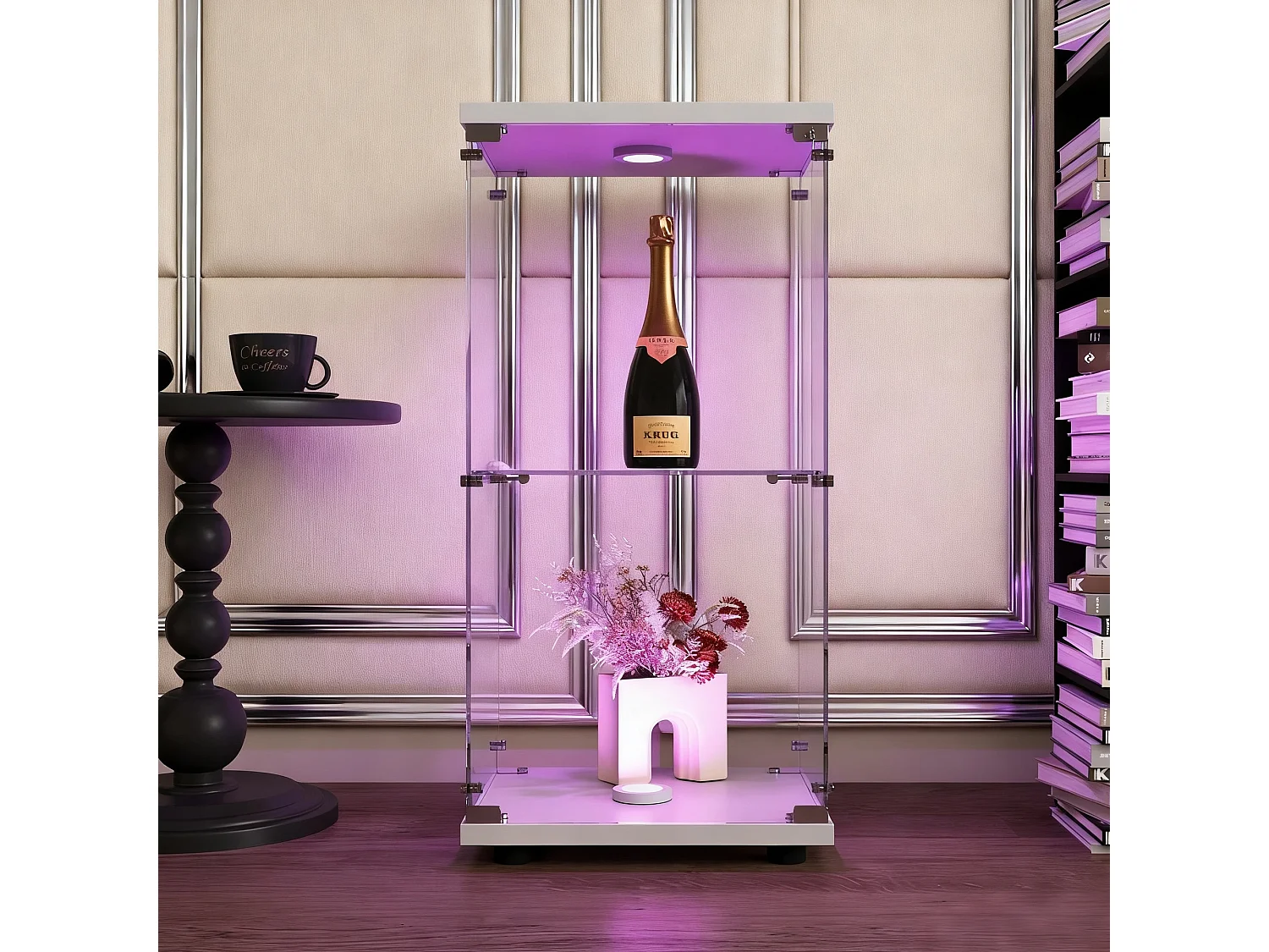 Vitrine en verre  1 portes , vitrine moderne en verre avec 2 étagères en ESG pour objets de collection et vins - serrure avec éclairage LED - 40x35x86 cm - blanc