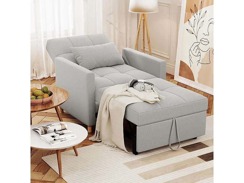 YODOLLA Einzel-Sofa, Bett, Stuhl, 3-in-1-Sessel, wandelbar, verstellbare Stühle, Bett für kleine Räume mit Seitentasche, Grau