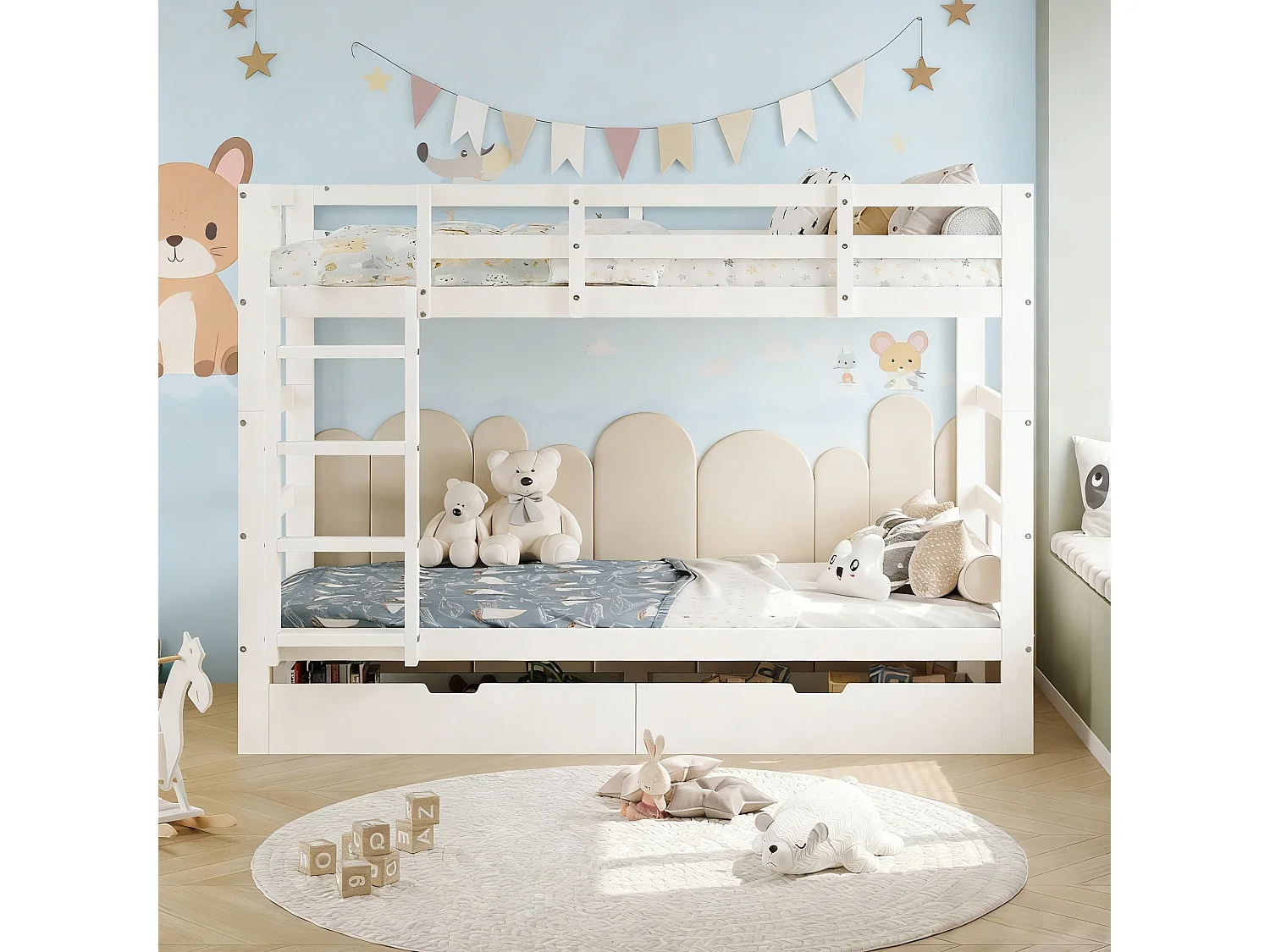 Lits superposés séparables  - 2 x 90 x 190 cm - lit 90x200 cm avec sommier à lattes - Avec tiroir rangements - blanc