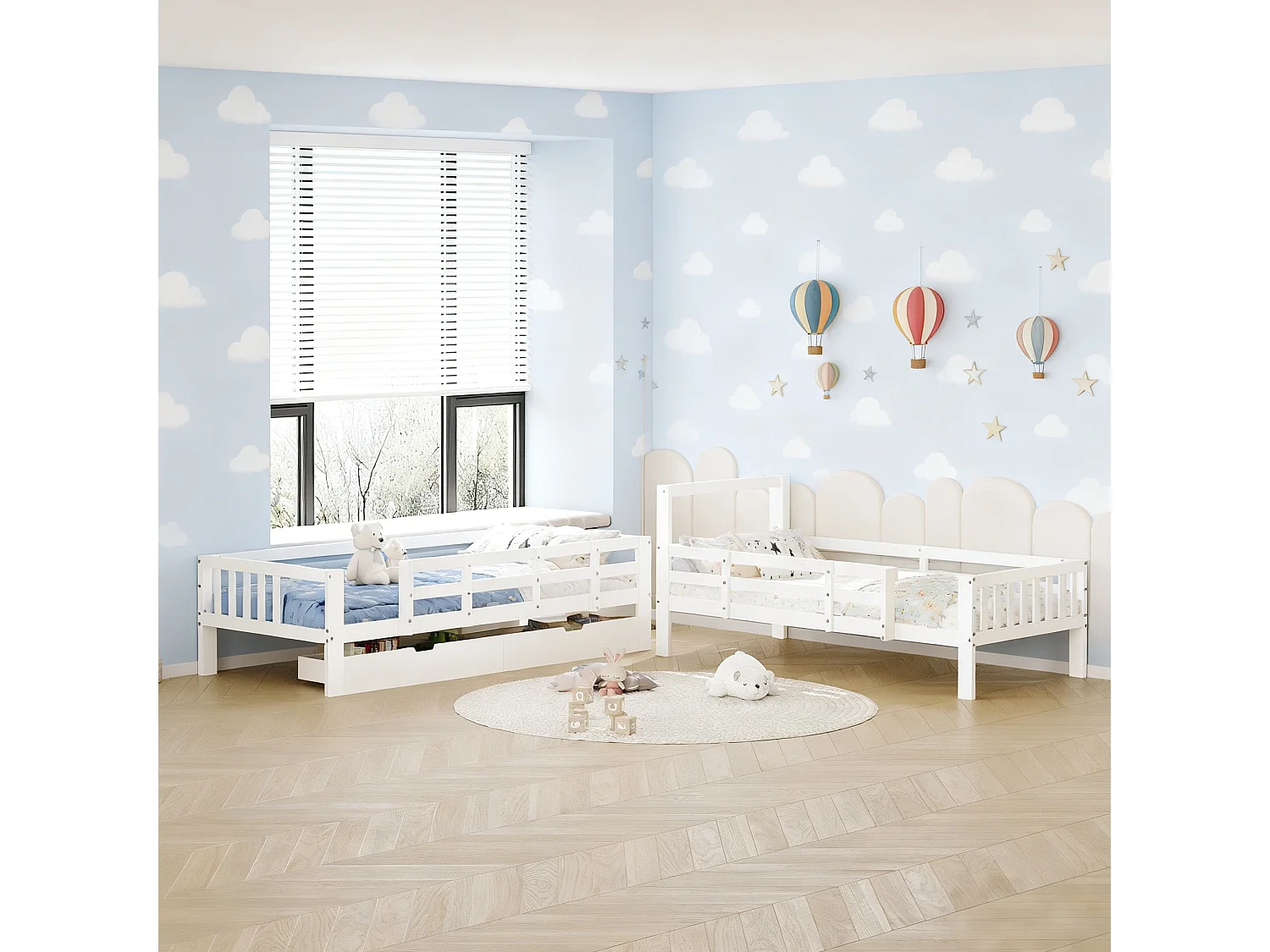 Lits superposés séparables  - 2 x 90 x 190 cm - lit 90x200 cm avec sommier à lattes - Avec tiroir rangements - blanc