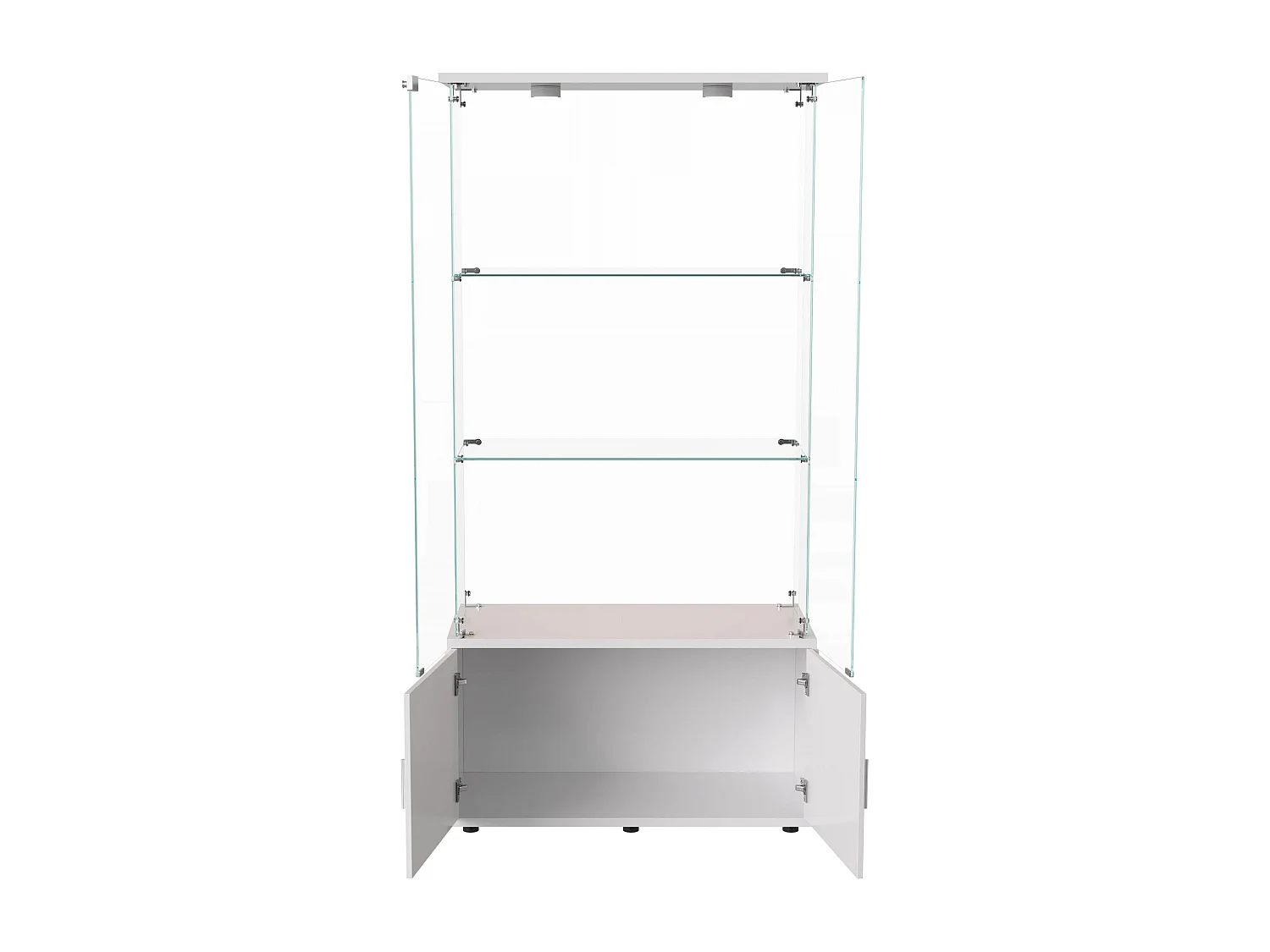 Vitrine sur pied avec 4 portes, 3 plateaux verre transparent avec serrure, verre trempé et boir, Multi - usage - Avec éclairage LED - 78x35x164 cm - Blanc