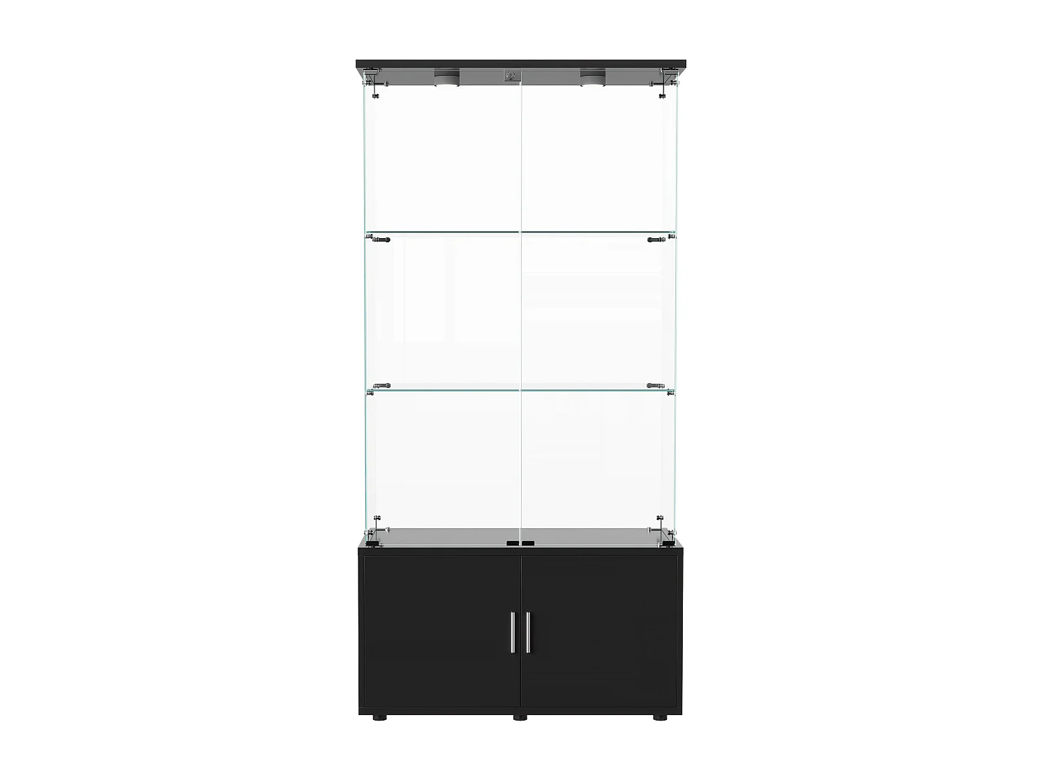 Vitrine sur pied avec 4 portes, 3 plateaux verre transparent avec serrure, verre trempé et boir, Multi - usage - Avec éclairage LED - 78x35x164 cm  - Noir