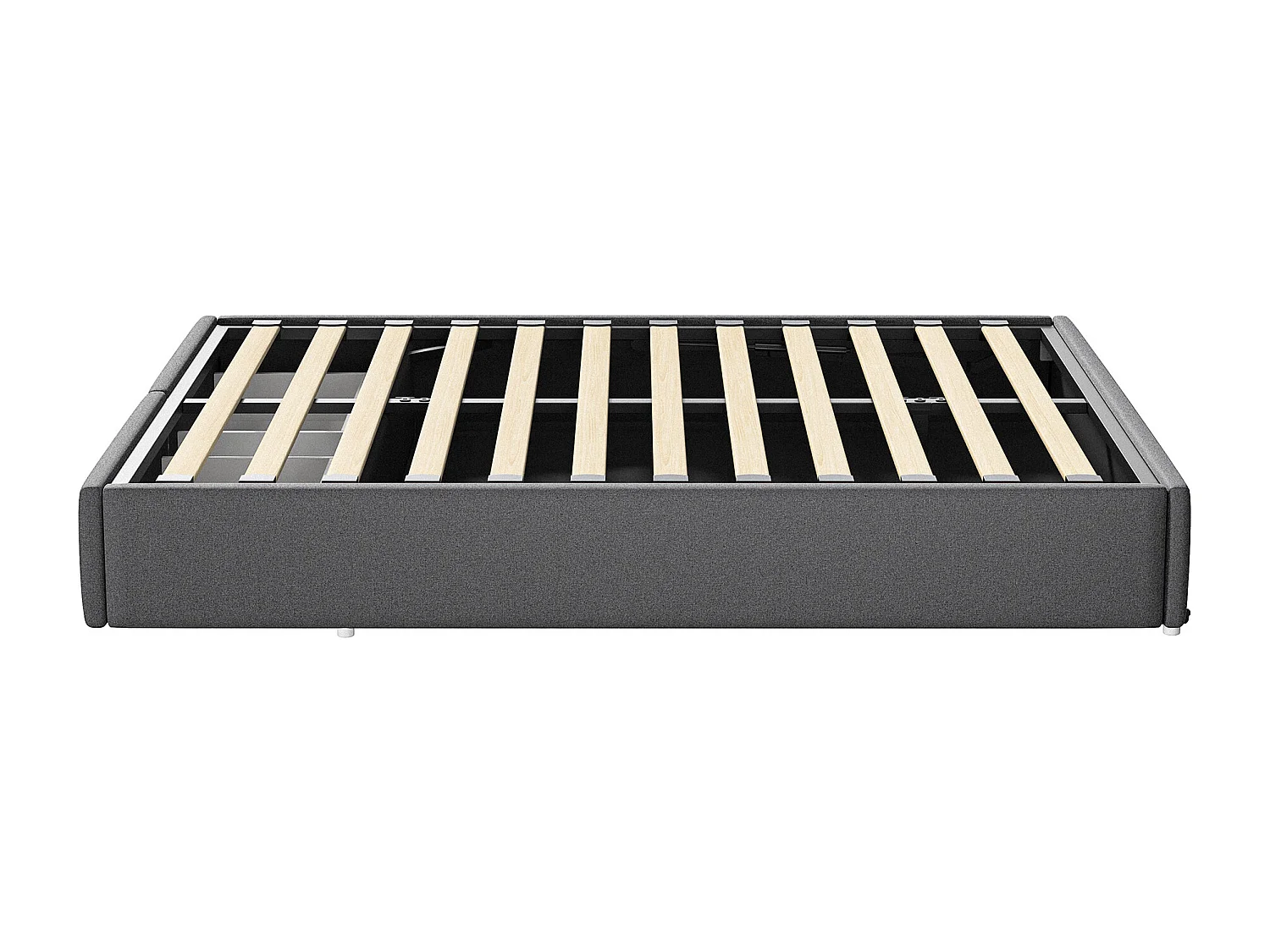 Lit double 140x200 cm - lit coffre 140x200 cm - lit adulte avec éclairage LED et recharge USB - lit rembourré sans tête de lit - 2 tiroirs - lin - girs