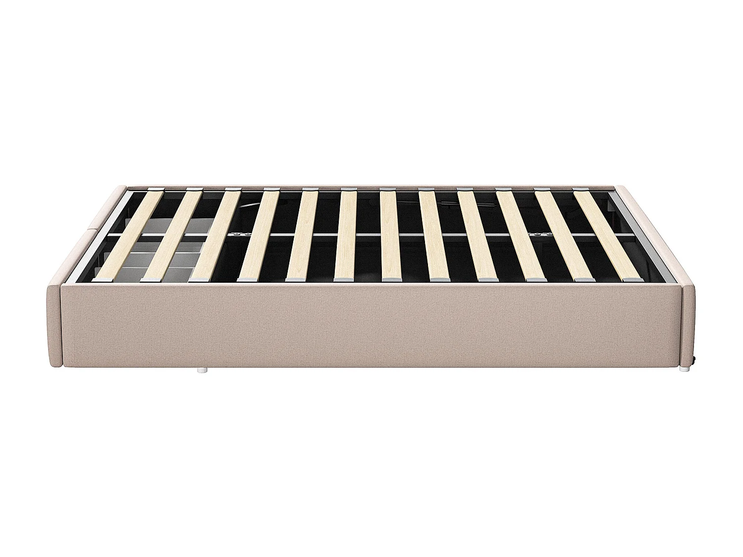 Lit double 160x200 cm - lit coffre 160x200 cm - lit adulte avec éclairage LED et recharge USB - lit rembourré sans tête de lit - 2 tiroirs - lin - beige