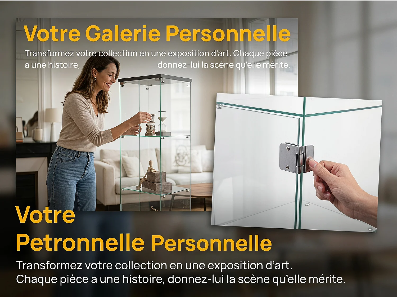 Vitrine sur pied 42 x 36 x 125 cm avec 1 porte verrouillable – Étagères en verre trempé transparent et éléments en bois – Noir
