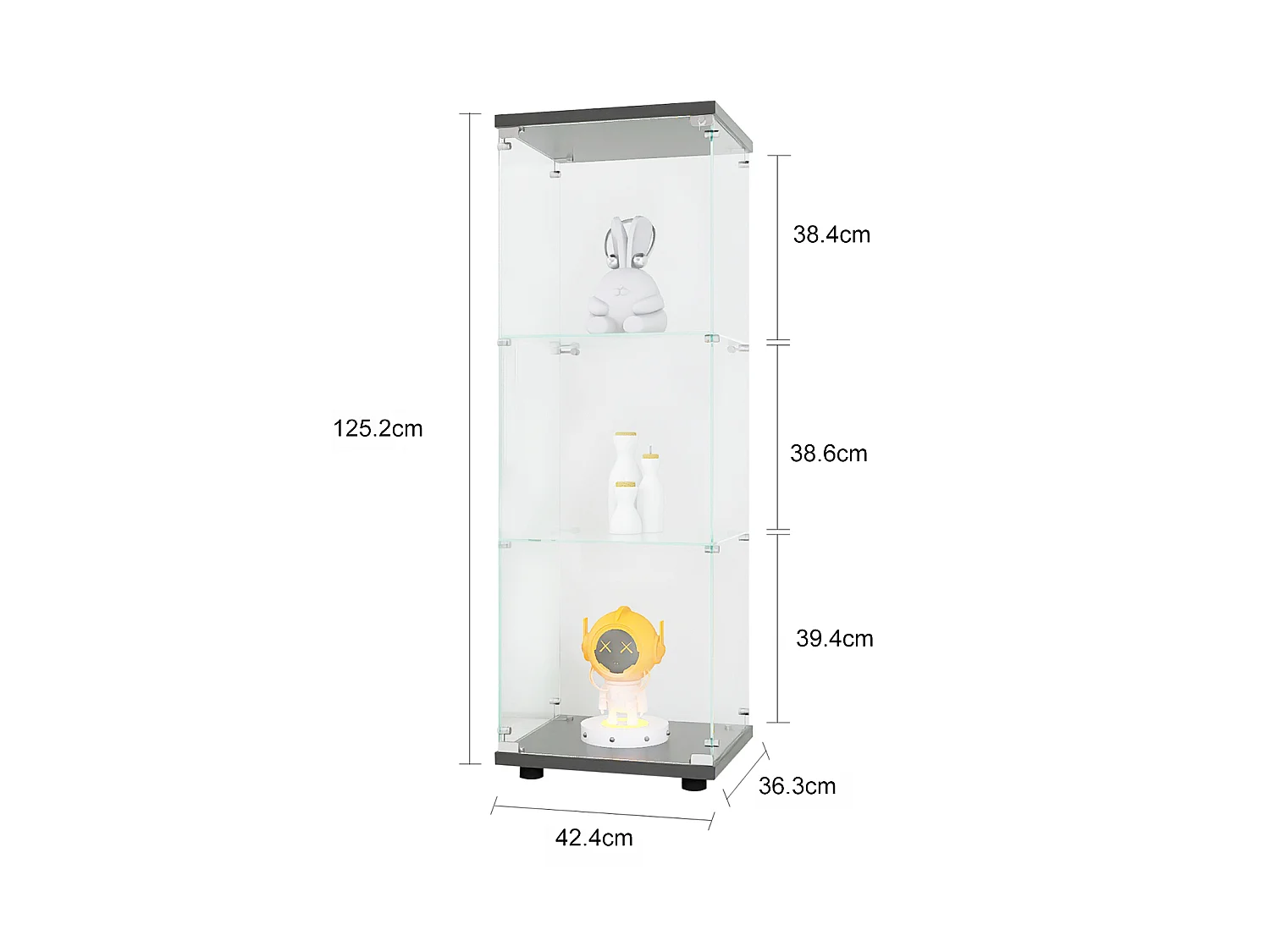 Vitrine sur pied 42 x 36 x 125 cm avec 1 porte verrouillable – Étagères en verre trempé transparent et éléments en bois – Noir