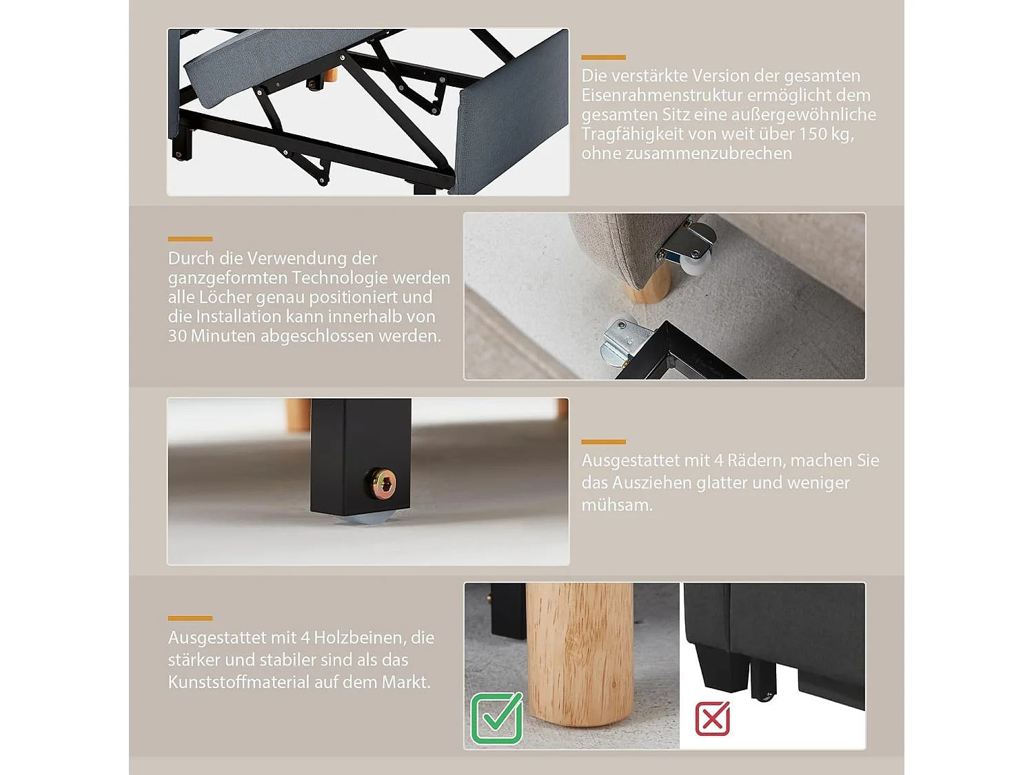 YODOLLA Einzel-Sofa, Bett, Stuhl, 3-in-1-Sessel, wandelbar, verstellbare Stühle, Bett für kleine Räume mit Seitentasche, Dunkelgrau