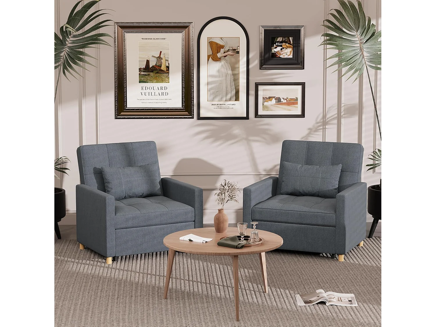 YODOLLA Einzel-Sofa, Bett, Stuhl, 3-in-1-Sessel, wandelbar, verstellbare Stühle, Bett für kleine Räume mit Seitentasche, Dunkelgrau