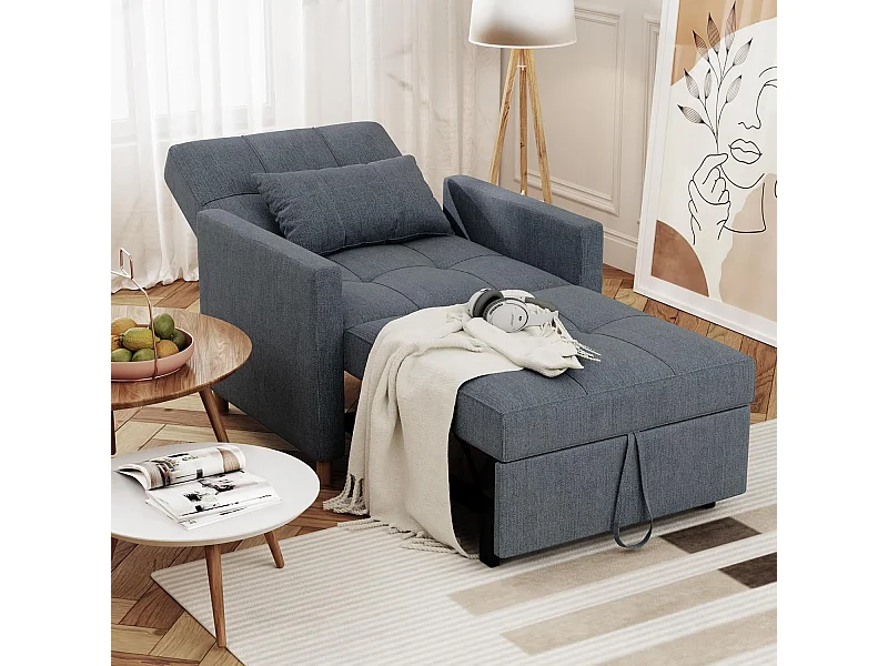 YODOLLA Einzel-Sofa, Bett, Stuhl, 3-in-1-Sessel, wandelbar, verstellbare Stühle, Bett für kleine Räume mit Seitentasche, Dunkelgrau