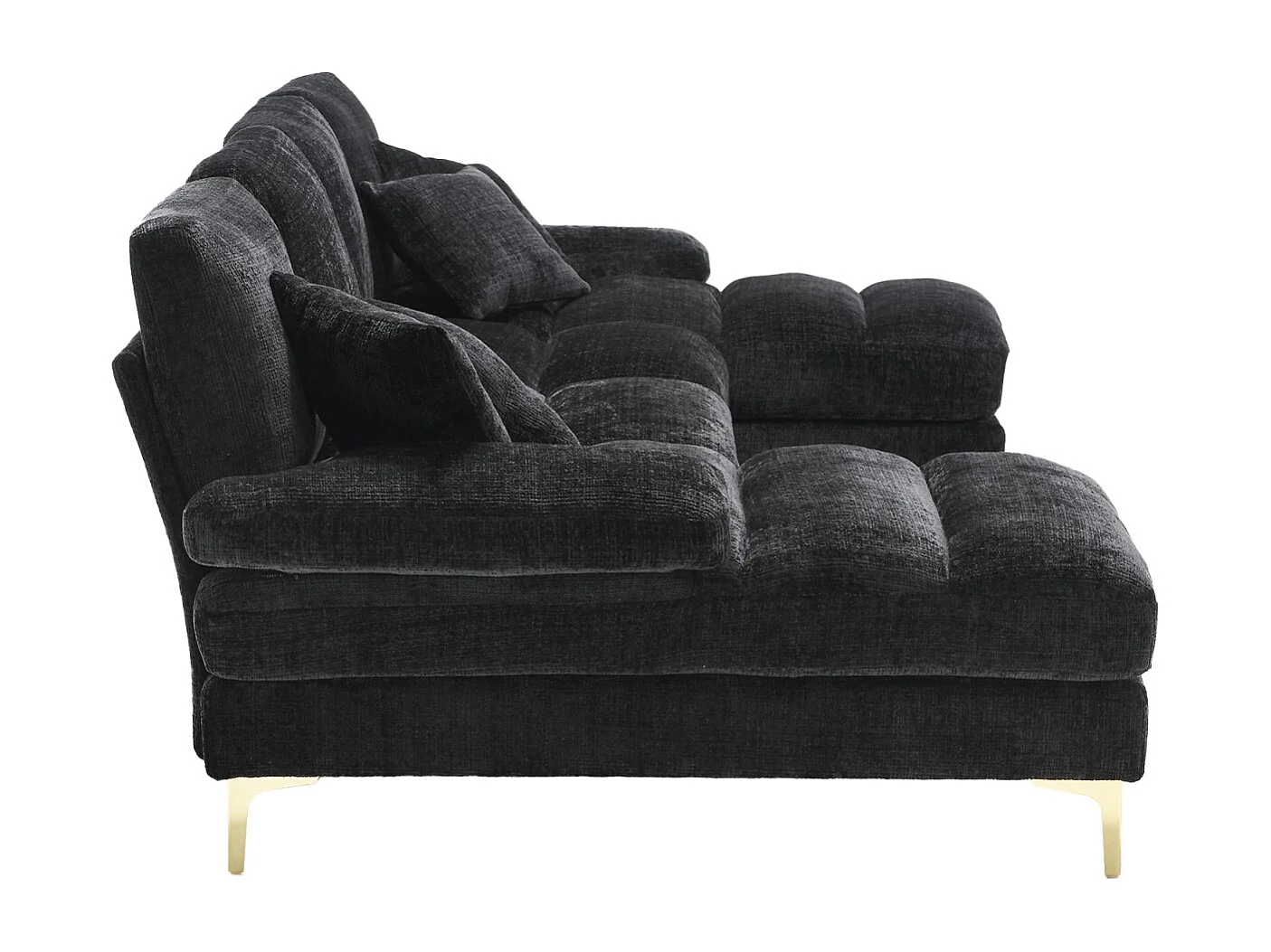 Canapé d'angle moderne en U en chenille avec deux assises，Canapé panoramique， - 4 places - Noir