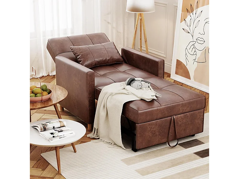 YODOLLA Einzel-Sofa, Bett, Stuhl, 3-in-1-Sessel, wandelbar, verstellbare Stühle, Bett für kleine Räume mit Seitentasche, Braun