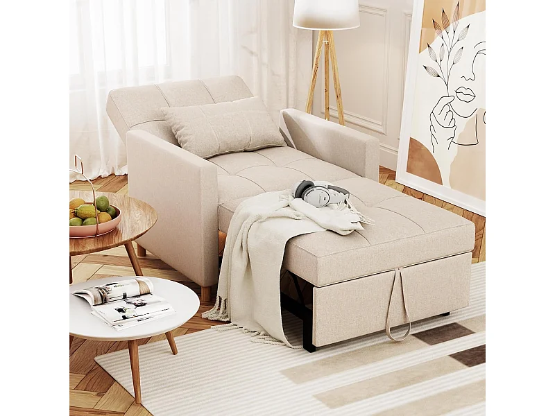 YODOLLA Einzel-Sofa, Bett, Stuhl, 3-in-1-Sessel, wandelbar, verstellbare Stühle, Bett für kleine Räume mit Seitentasche,Beige