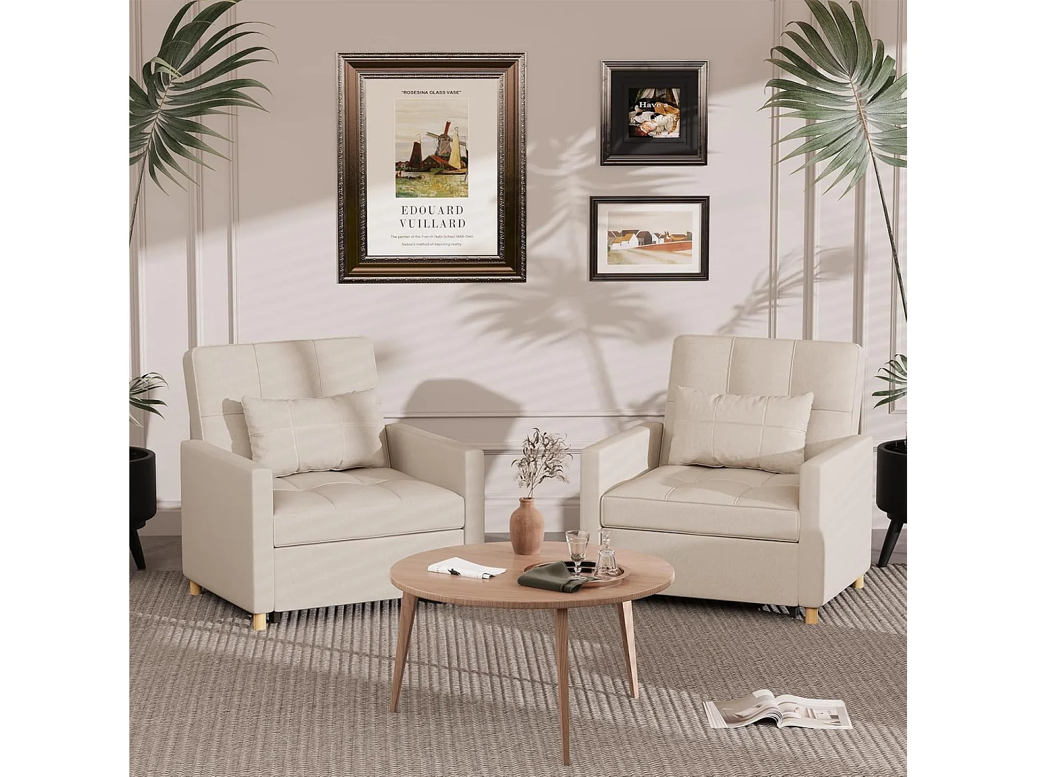 YODOLLA Einzel-Sofa, Bett, Stuhl, 3-in-1-Sessel, wandelbar, verstellbare Stühle, Bett für kleine Räume mit Seitentasche,Beige