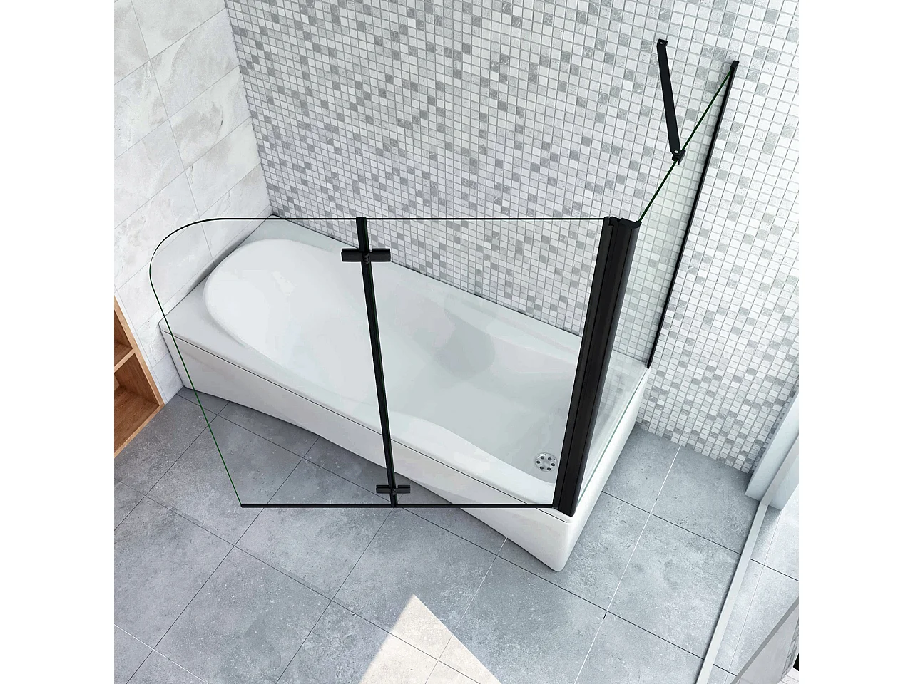 Parete Doccia 120x140cm Sopravasca Angolare 2 Ante Pieghevoli con Parete Laterale 75cm Vetro Temperato 6 mm Trasparente Anticalcare Nero Opaco