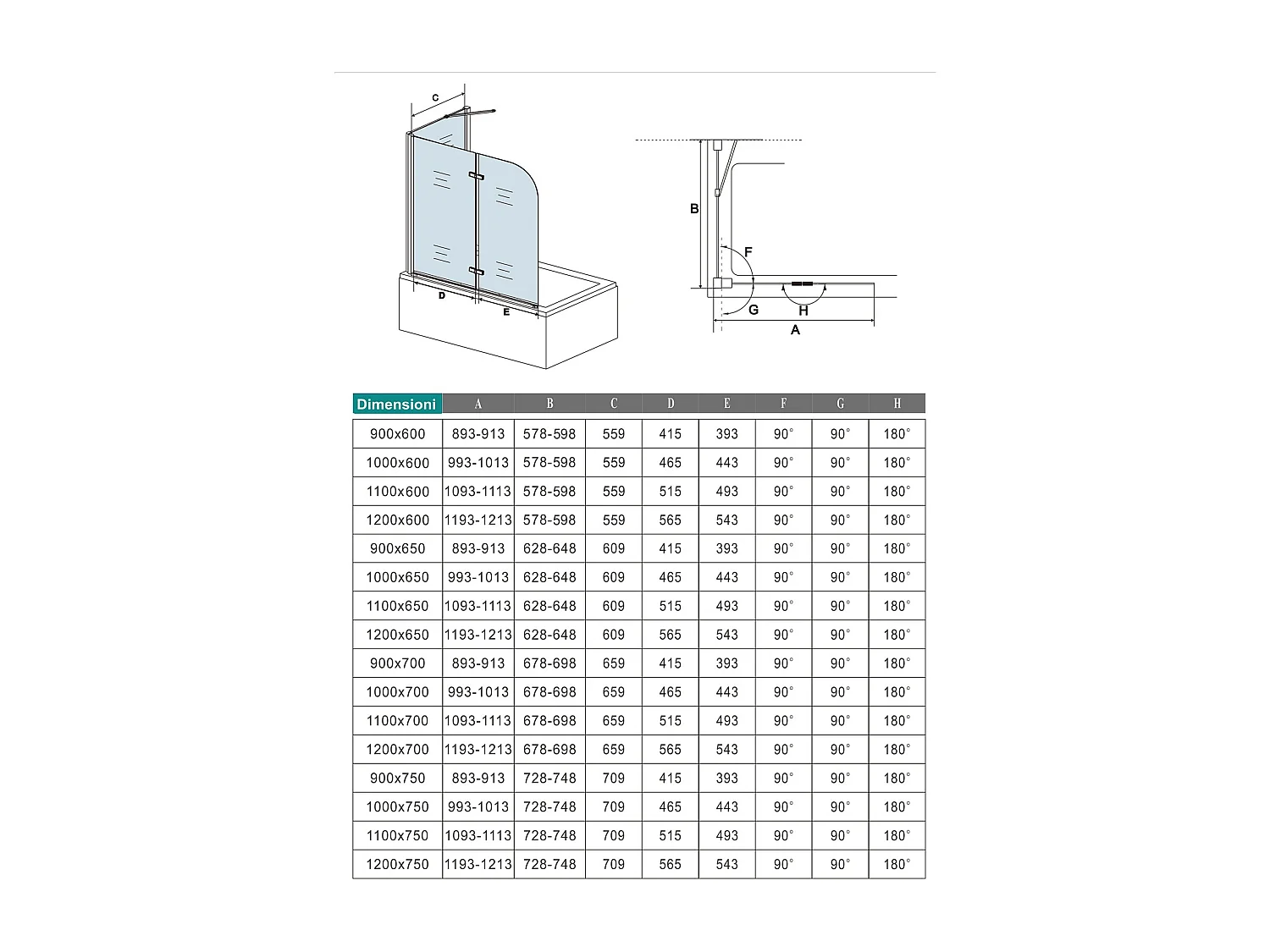 Parete Doccia 90x140cm Sopravasca Angolare 2 Ante Pieghevoli con Parete Laterale 70cm Vetro Temperato 6 mm Trasparente Anticalcare Nero Opaco