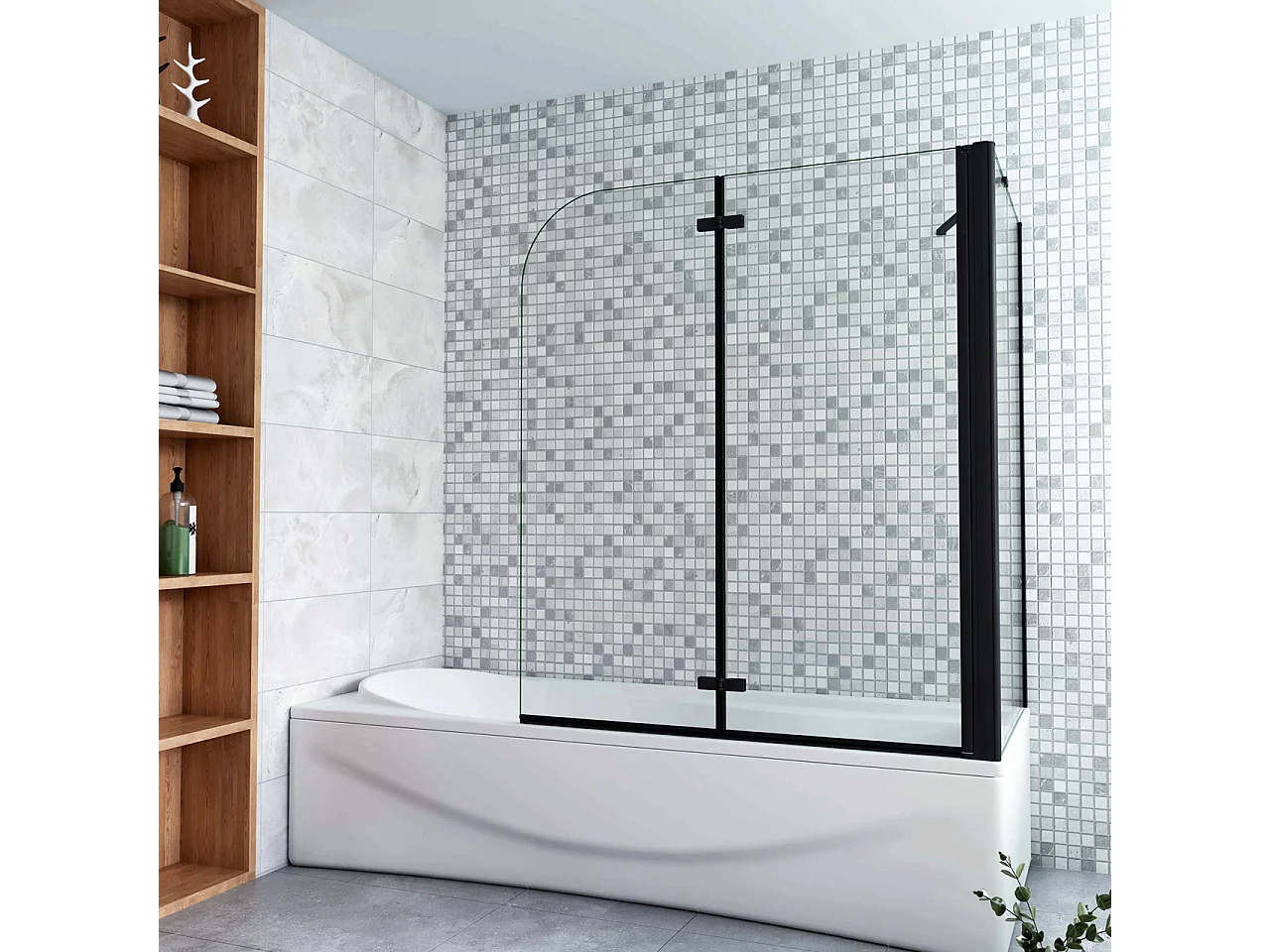 Parete Doccia 90x140cm Sopravasca Angolare 2 Ante Pieghevoli con Parete Laterale 70cm Vetro Temperato 6 mm Trasparente Anticalcare Nero Opaco