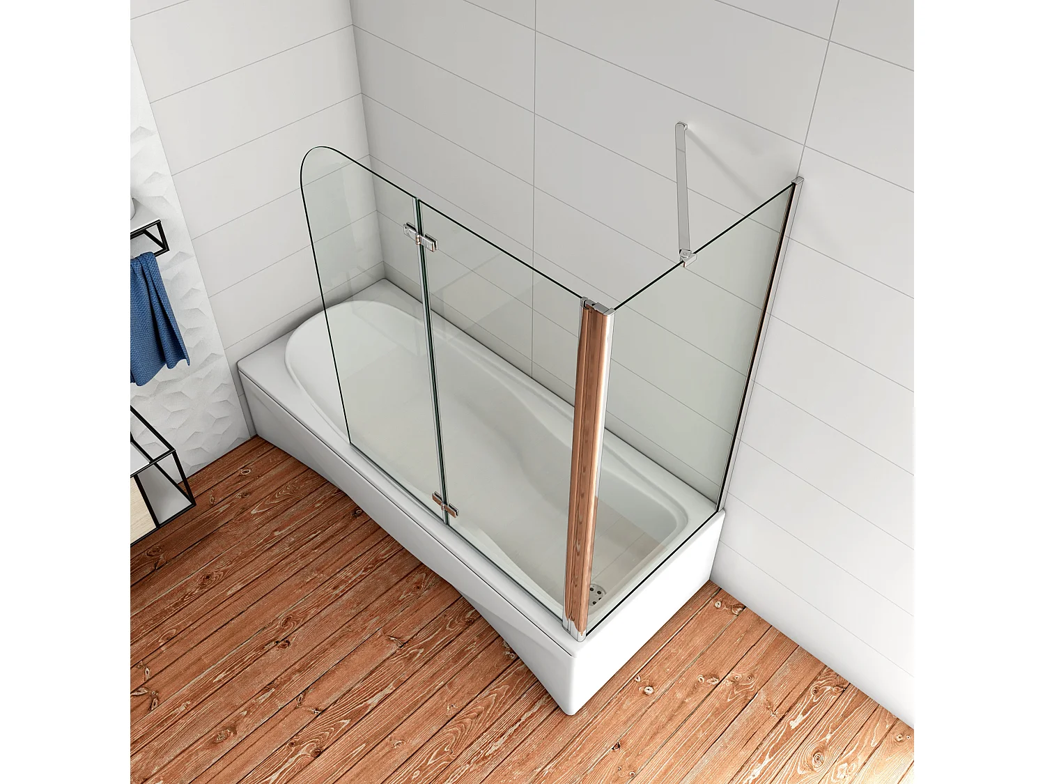 90x140cm Parete Doccia Sopravasca Angolare 2 Ante Pieghevoli con Parete Laterale 65 cm Vetro Temperato 6 mm Trasparente Anticalcare Cromato Lucido