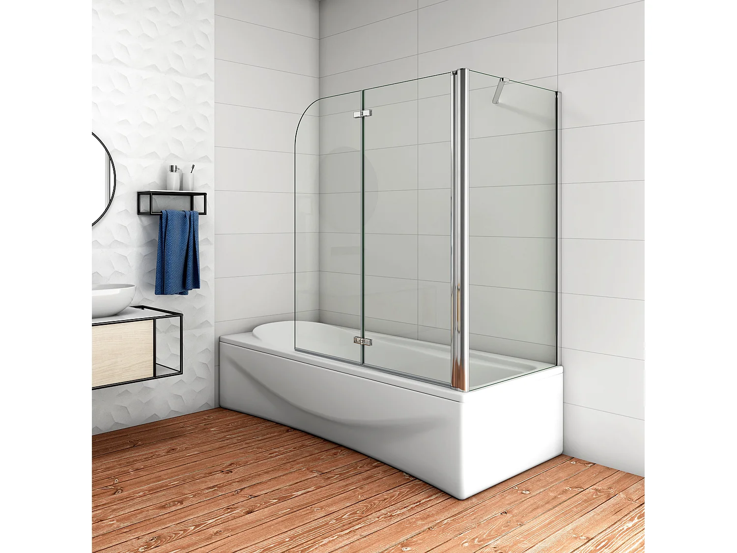 100x140cm Parete Doccia Sopravasca Angolare 2 Ante Pieghevoli con Parete Laterale 65 cm Vetro Temperato 6 mm Trasparente Anticalcare Cromato Lucido