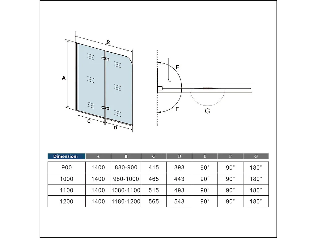 Sopravasca da Bagno Parete Vasca Doccia 110x140 cm Due Ante Movibili Vetro Temperato Trasparente 6 mm Anticalcare Telaio Nero Opaco