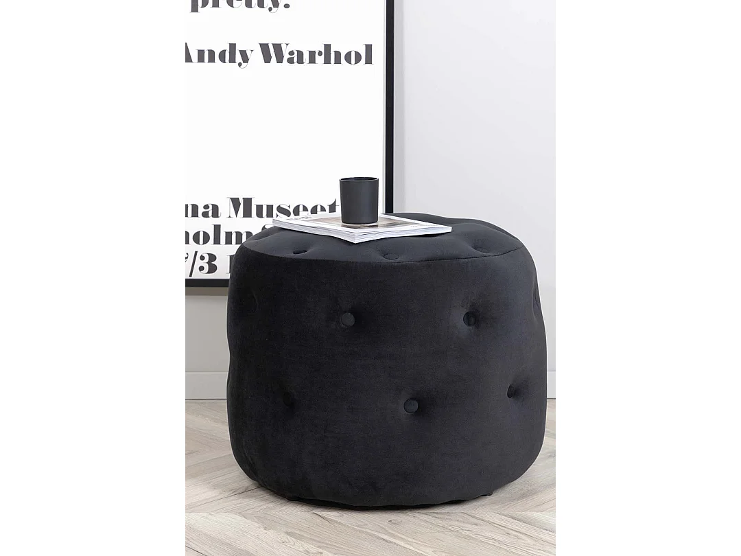 Benjamin Pouf Ø55cm Velour schwarz.