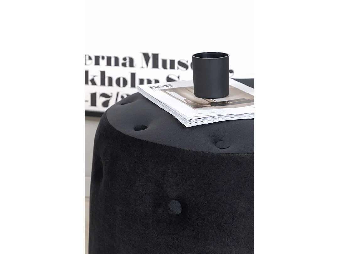 Benjamin Pouf Ø55cm Velour schwarz.