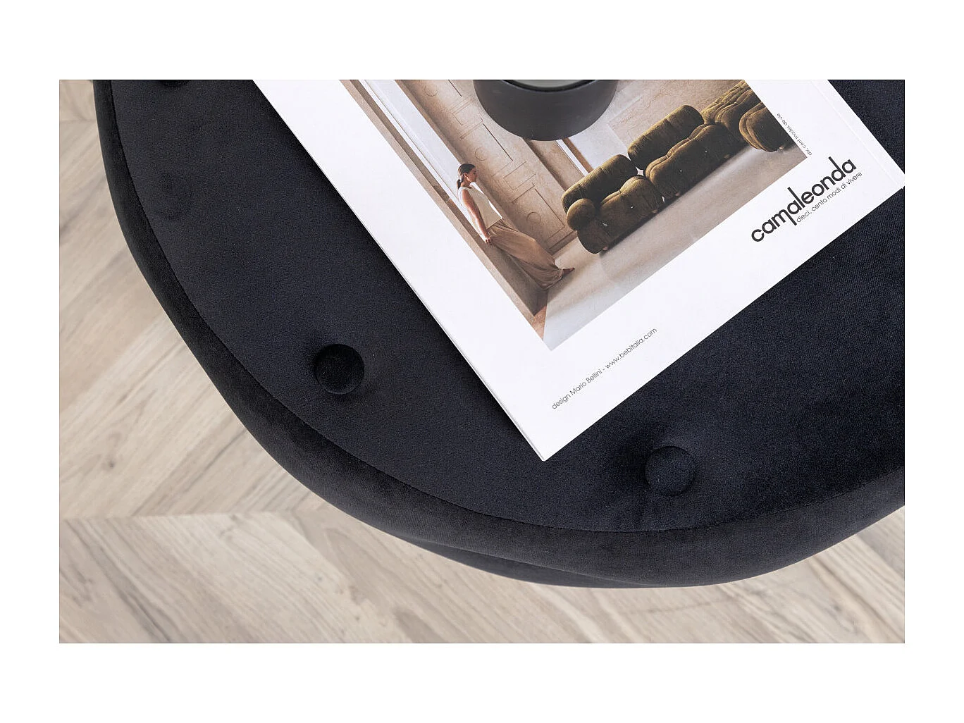 Pouf Capitonné en Velours "Benjamin" 55cm Noir