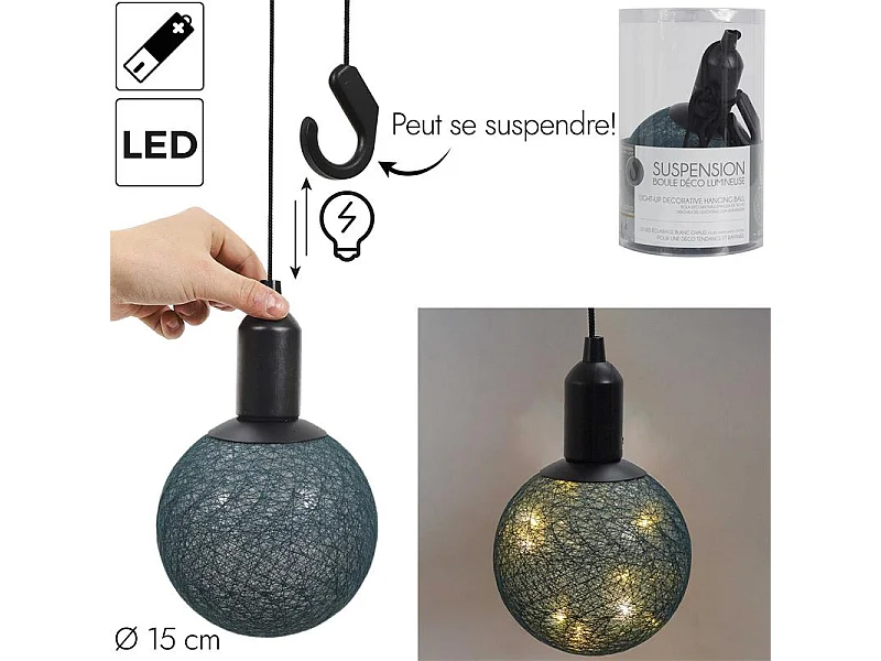 Lampe Suspension à Led "Boule" 24cm Bleu