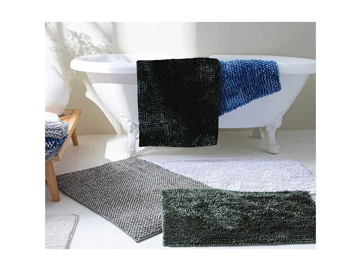 Tapis de Bain Chenille Fil Argenté Antidérapant Moelleux 50x80cm