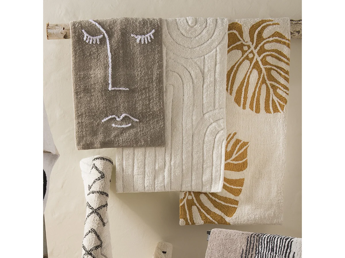 Tapis de bain déco graphique arc en coton 60x120cm