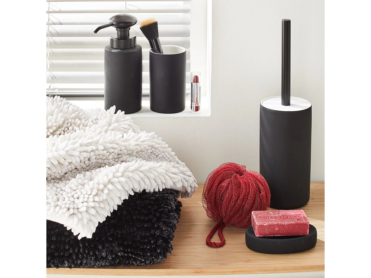 Tapis de bain déco fil doré en polyester noir 50x80cm