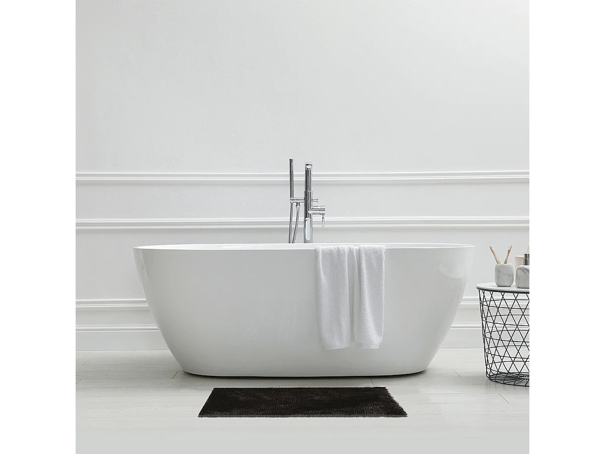 Tapis de Bain Chenille Fil Argenté Antidérapant Moelleux 50x80cm
