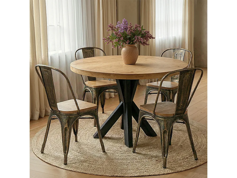 Sedia da pranzo - Design industriale - Acciaio e legno - Nuova edizione - Stylix