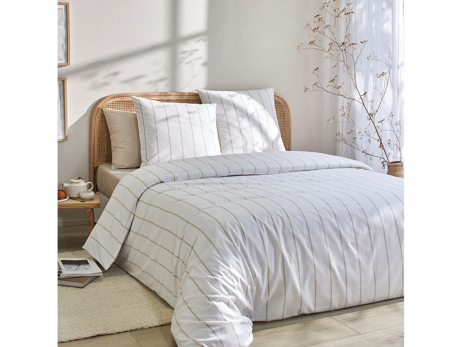 Parure de lit 240x220 coton à rayures Terre de Nuit Caivy