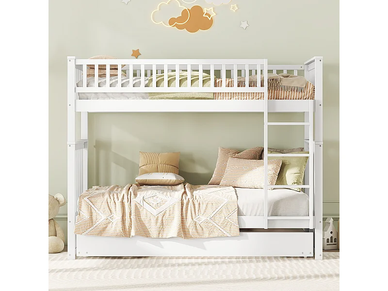 Beliche 90x200cm com cama auxiliar 90x190cm, cama amovível, estrado de ripas, branco