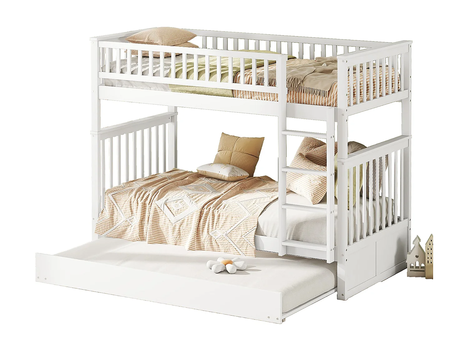 Beliche 90x200cm com cama auxiliar 90x190cm, cama amovível, estrado de ripas, branco