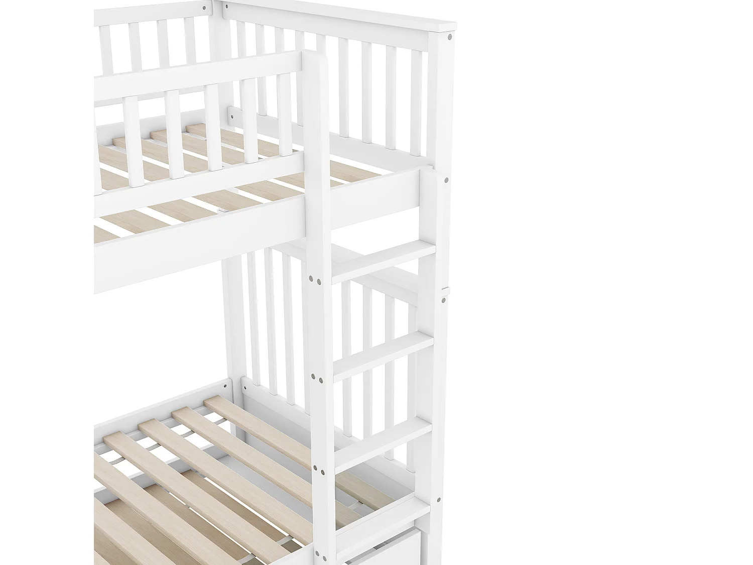 Beliche 90x200cm com cama auxiliar 90x190cm, cama amovível, estrado de ripas, branco