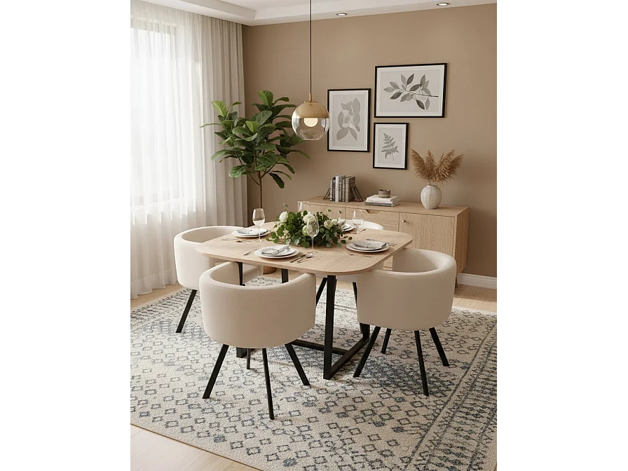 Ensemble Table et 4 chaises VENDOME en bois pieds métal