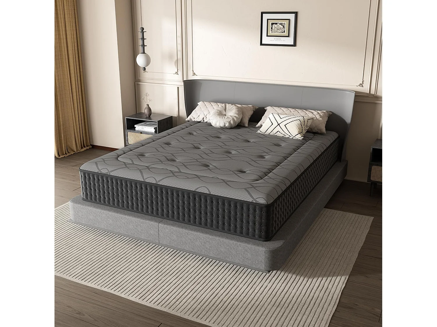 Ensemble 160x200cm Matelas à ressorts+ Sommier à Lattes, Epaisseur du Matelas 30cm