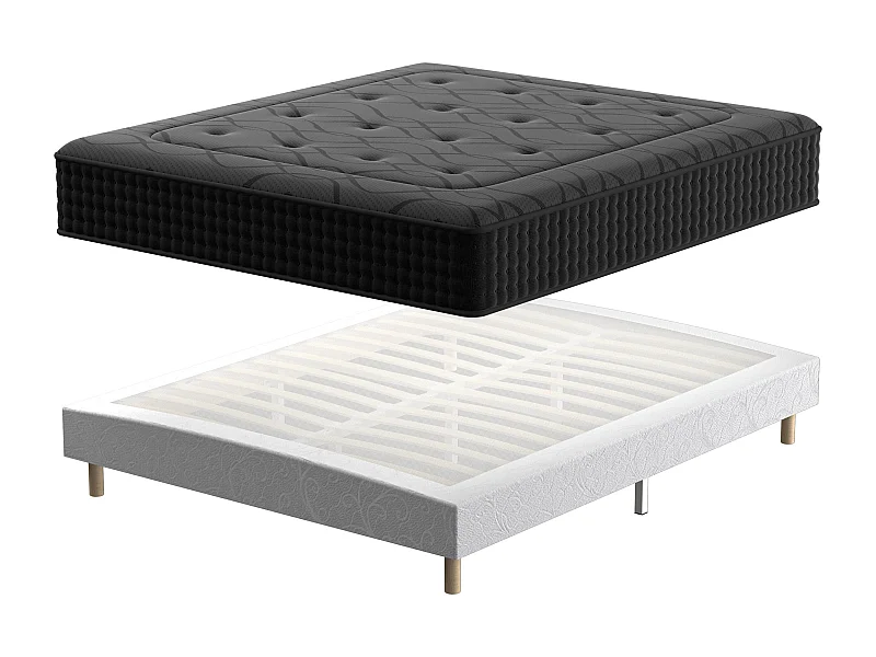 Ensemble 160x200cm Matelas à ressorts+ Lit Sommier Tapissier Déco, Epaisseur du Matelas 30cm