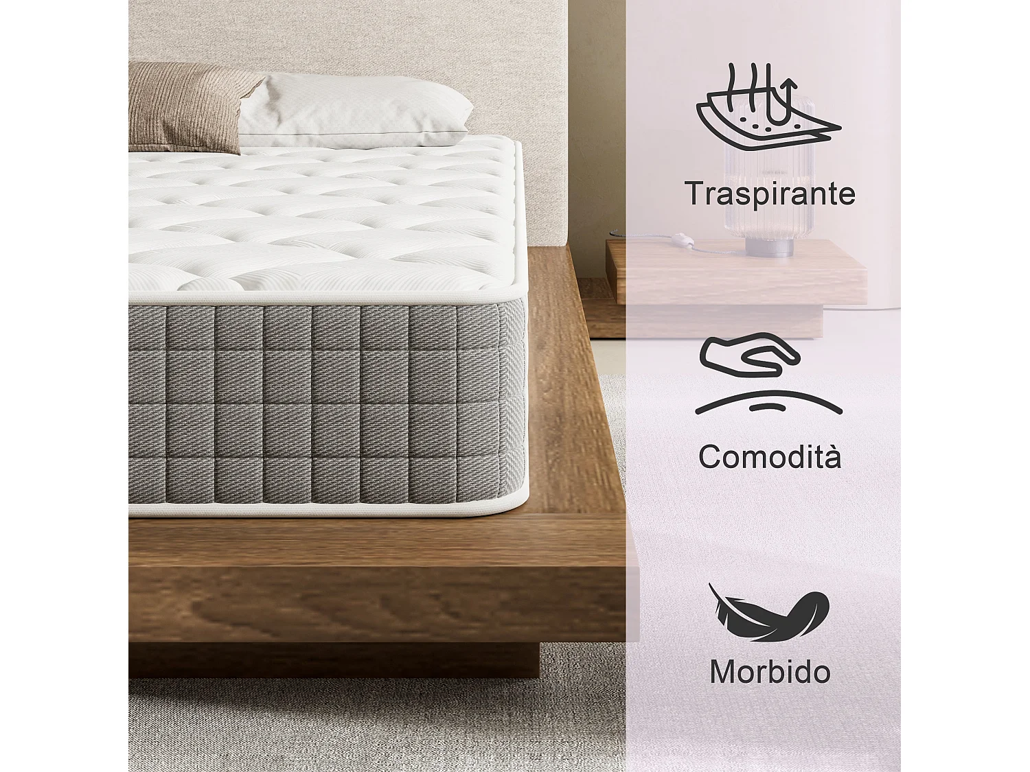 Matelas mousse 160x190 cm,Épaisseur 22 cm,Fermeté Moyenne,Respirant et Réversible