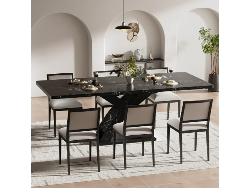 Ausziehbarer Esstisch,Küchentisch, Balkontisch, Esstisch aus Holz, ausziehbarer Esstisch, 120–160 cm, Platz für bis zu 6 Personen