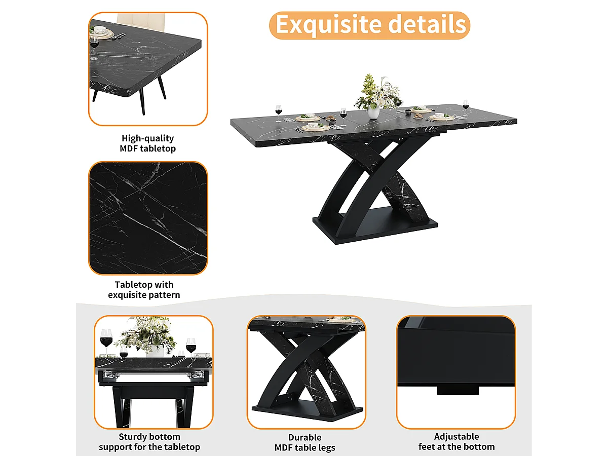 Esstisch Ausziehbarer Küchentisch 120–160 cm Platz für bis zu 6 Personen Esszimmertisch Schwarz