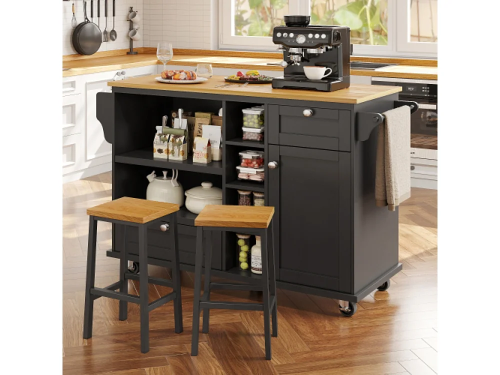 Esszimmerwagen,Küchen-Esswagen mit Schubladen und Lagerschränken (129 x 46 x 92 cm)