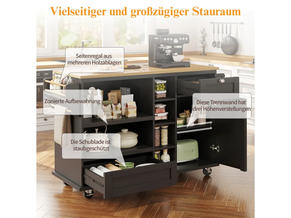 Esszimmerwagen,Küchen-Esswagen mit Schubladen und Lagerschränken (129 x 46 x 92 cm)