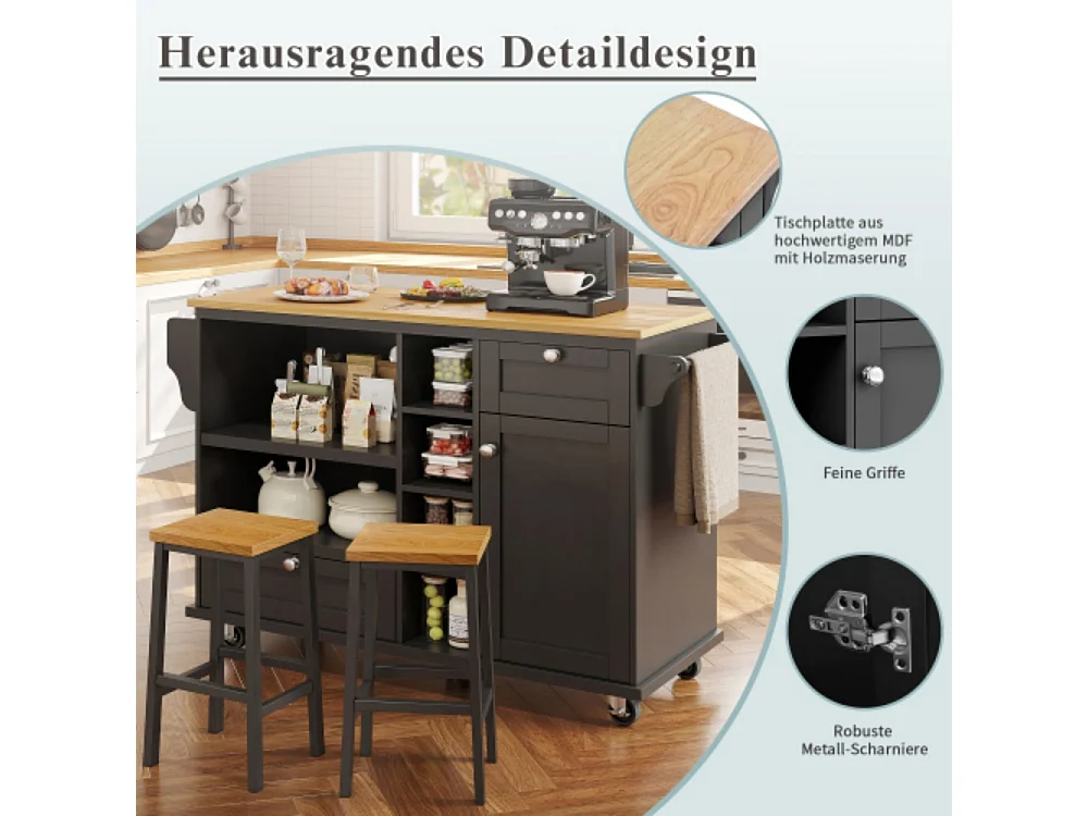 Esszimmerwagen,Küchen-Esswagen mit Schubladen und Lagerschränken (129 x 46 x 92 cm)